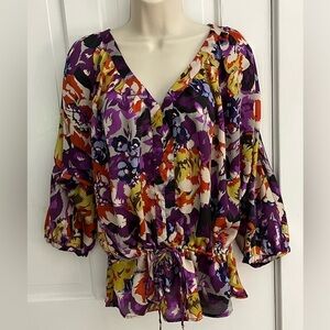 Daniel Rainn Floral Lightweight 3/4 Sleeve Blouse size Medium Boho Cottagecore